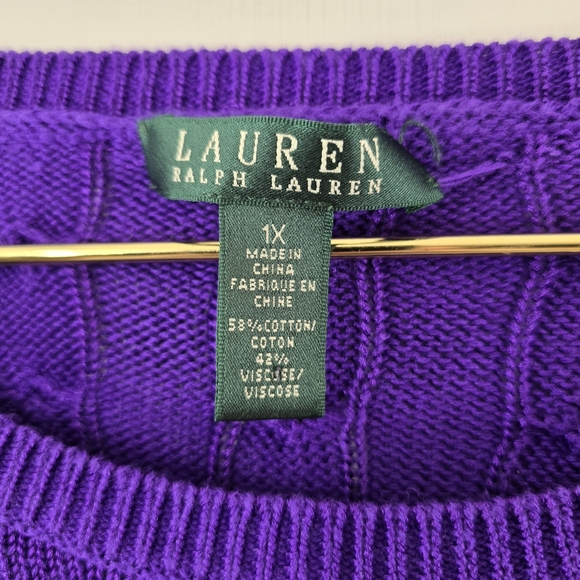 Lauren Ralph Lauren Sweater Cabled Cable Knit Fisherman Chunky Button Neck Sz 1X - Picture 4 of 10